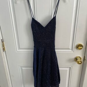 Windsor Navy Sparkle Spaghetti-Strap Mini Dress